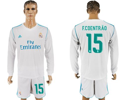 Real Madrid #15 F.Coentrao White Home Long Sleeves Soccer Club Jersey - Click Image to Close